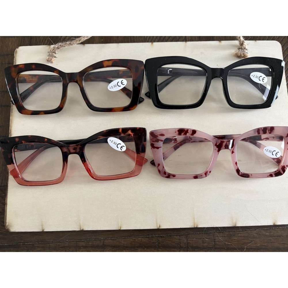 4 Oversized Thick Frame Reading Glasses Women Square Large +2.50 Pink Black